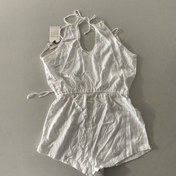 ELEMENT GOLDEN ROMPER NWT WOMENS $45 M white crochet neckline - Picture 2 of 8